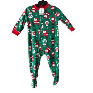 Carter's Green Red Santa Snowman Christmas Holiday Full Zip Fleece Footie Pajama